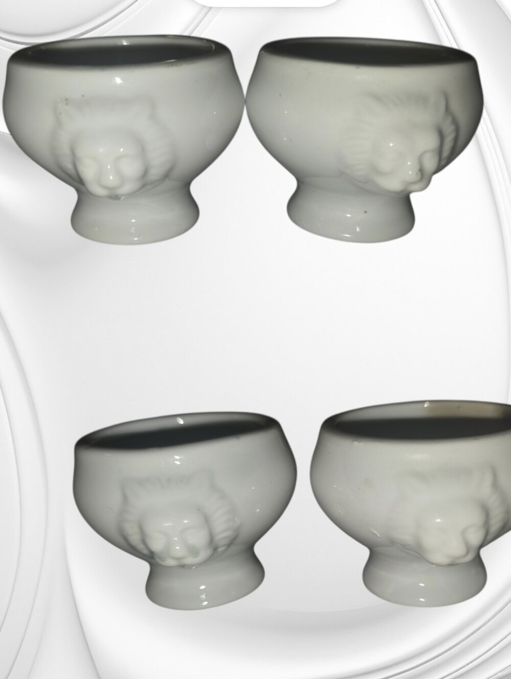 White Ceramic Lion Head Egg Cups - Set of 4
